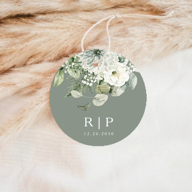 Autocollant rond classique Mariage vert Dusty Sage (Créateur téléchargé)