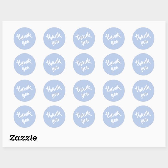 Autocollant Rond Classique Merci Bleu Ciel Doux (Feuille)
