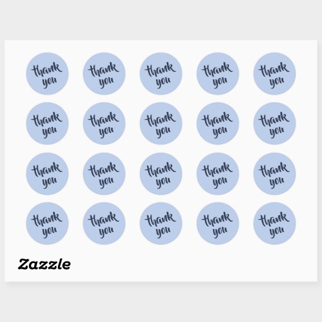 Autocollant Rond Classique Merci Bleu Ciel Doux (Feuille)