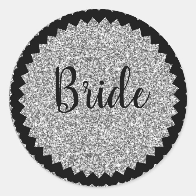 Autocollant rond classique pailleté argent Mariée  (Devant)