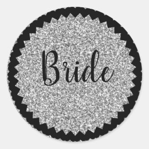 Autocollant rond classique pailleté argent Mariée