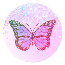 autocollant rond classique papillon violet