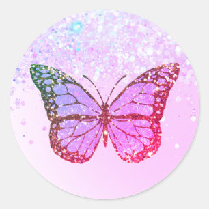 autocollant rond classique papillon violet