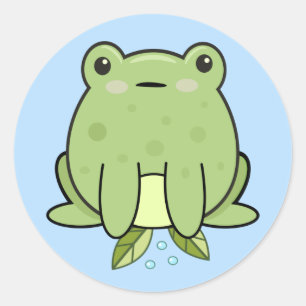 Autocollant Rond Classique Pastel Bleu Grenouille 