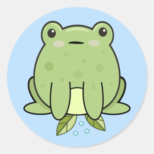 Autocollant Rond Classique Pastel Bleu Grenouille  (Devant)