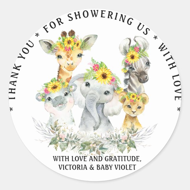Autocollant rond classique pour Baby Shower Sunflo (Devant)