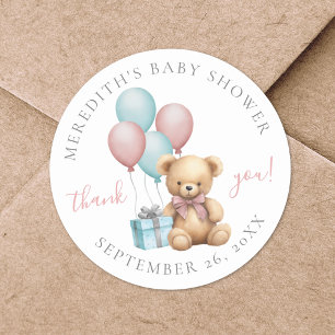 Autocollant Rond Classique pour Baby Shower Teddy