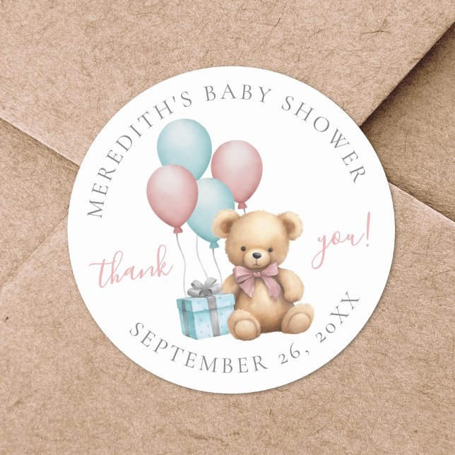 Autocollant Rond Classique pour Baby Shower Teddy  (Teddy Bear Baby Shower Classic Round Sticker)