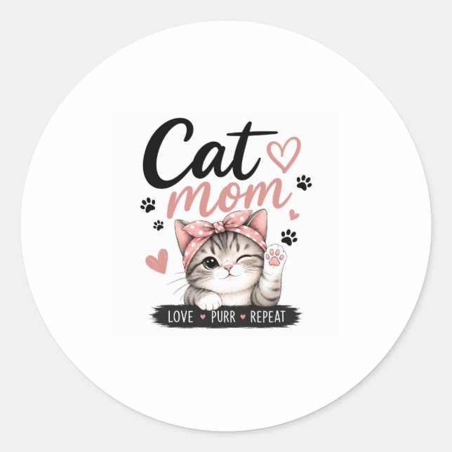 Autocollant rond classique pour maman de chat  (Devant)