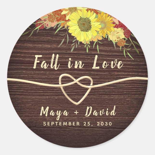 Autocollant rond classique pour mariage d'automne (Devant)