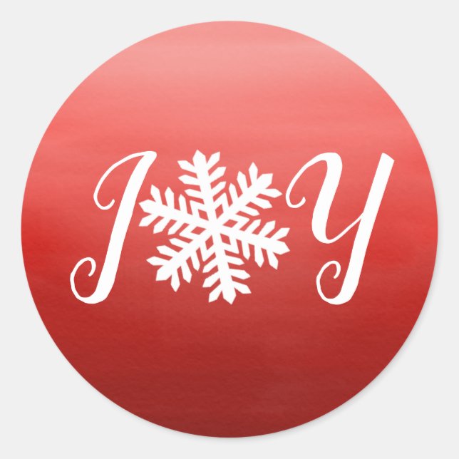 Autocollant rond classique Red Joy Snowflake (Devant)