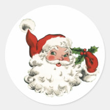 Autocollant rond classique RETRO Père Noël