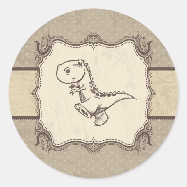 Autocollant rond classique rétro vintage dinosaure (Devant)