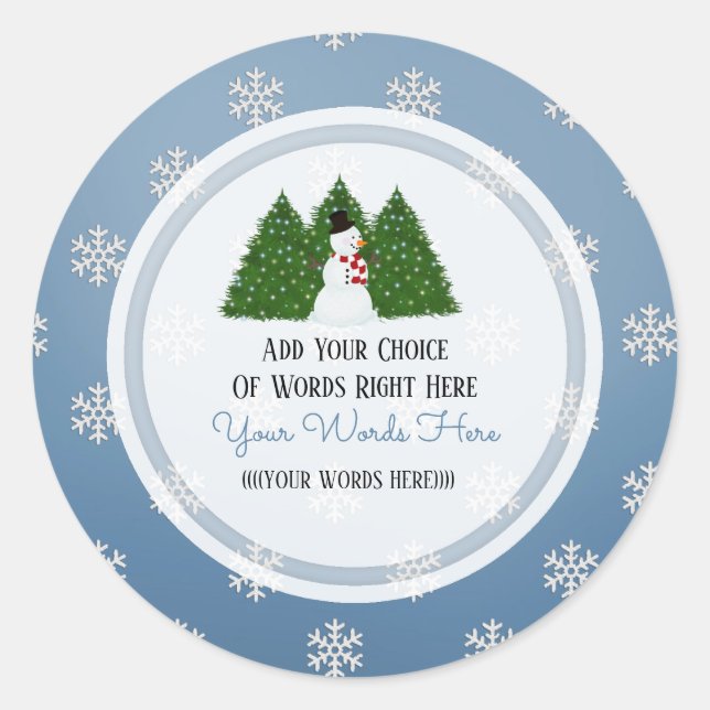 Autocollant Rond Classique Sapin de Noël et Flocon (Devant)