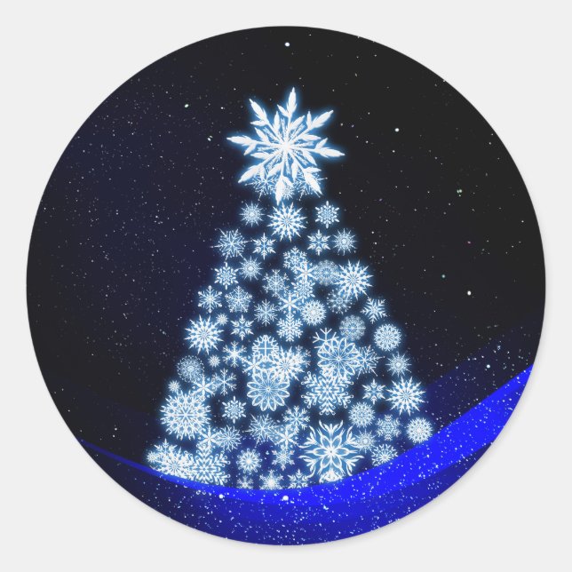 Autocollant Rond Classique Sapin de Noël Flocon de (Devant)