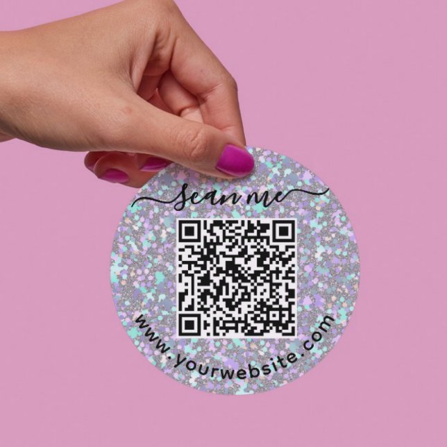Autocollant rond code QR iridescent et texte perso (Créateur téléchargé)