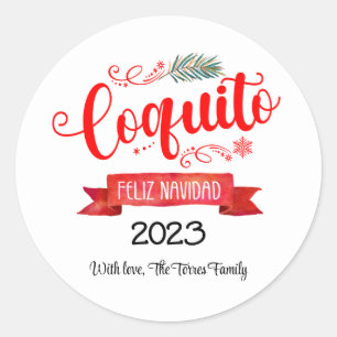Autocollant rond Coquito Red banner Feliz Navidad
