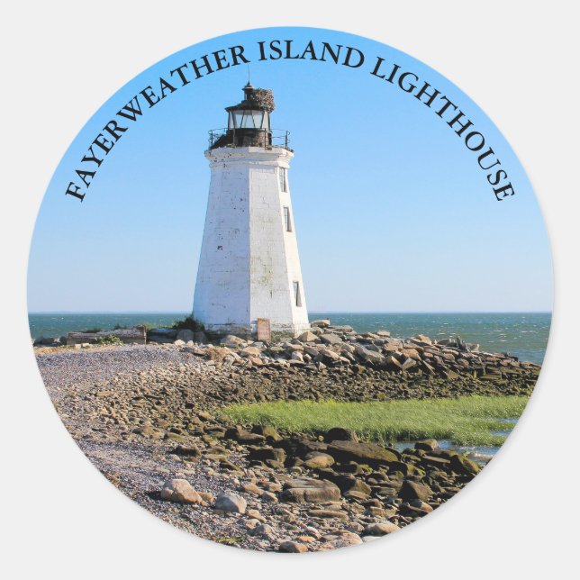 Autocollant rond CT Fayerweather Island Lighthouse (Devant)