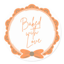 Autocollant rond 'Cuisiné avec amour' Orange
