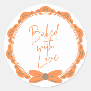 Autocollant rond 'Cuisiné avec amour' Orange