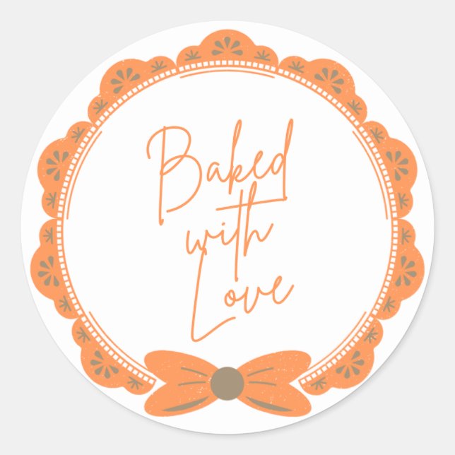 Autocollant rond 'Cuisiné avec amour' Orange (Devant)