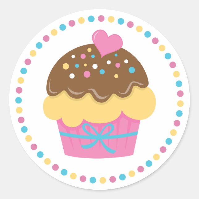 Autocollant rond Cupcake rose pour enfants (Devant)