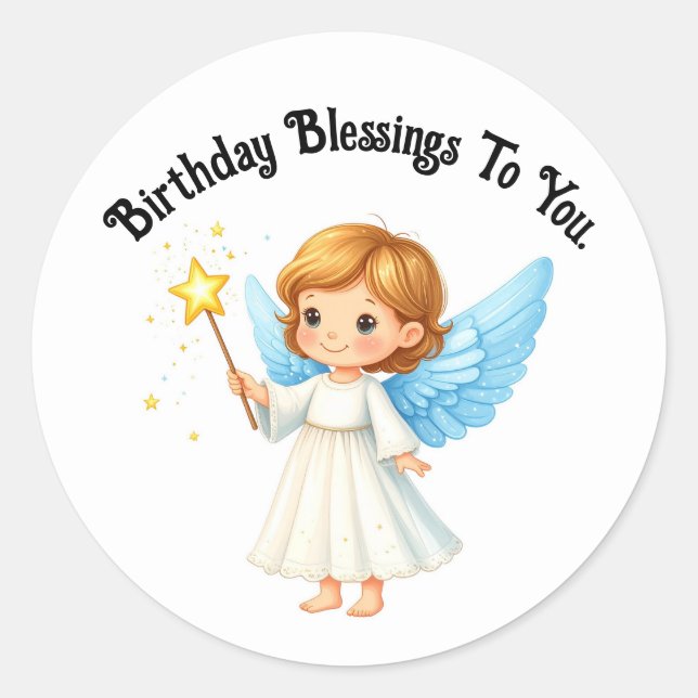Autocollant rond d'anniversaire d'ange mignon (Devant)