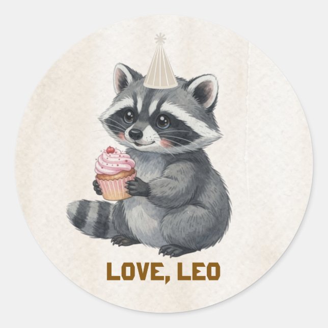 Autocollant Rond d'Anniversaire de Camp Cute Raton (Devant)