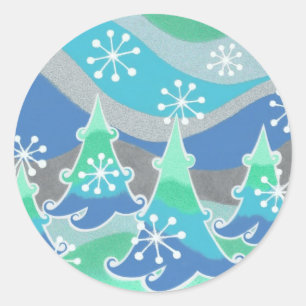 Autocollant rond d'arbres d'hiver