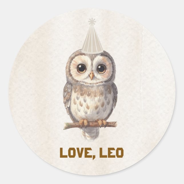 Autocollant Rond de Campagne de la Forêt de Hibou  (Devant)