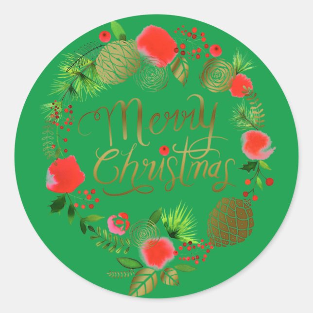 Autocollant Rond de Couronne de Noël Numérique Or  (Devant)