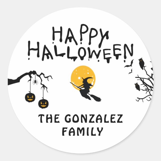 Autocollant Rond de Famille d'Halloween Sorcière (Devant)