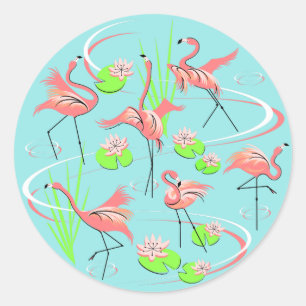Autocollant rond de Fandango de Flamant rose