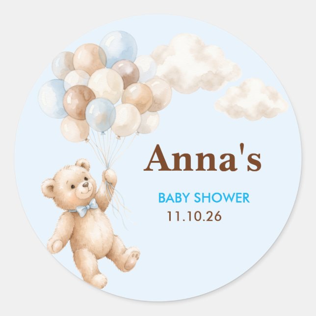 Autocollant rond de faveur de Baby Shower Ourson (Devant)