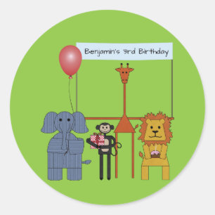 Autocollant rond de fête d'anniversaire d'animaux