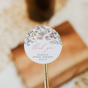 Autocollant Rond de Fête de Mariage Champêtre Fleu