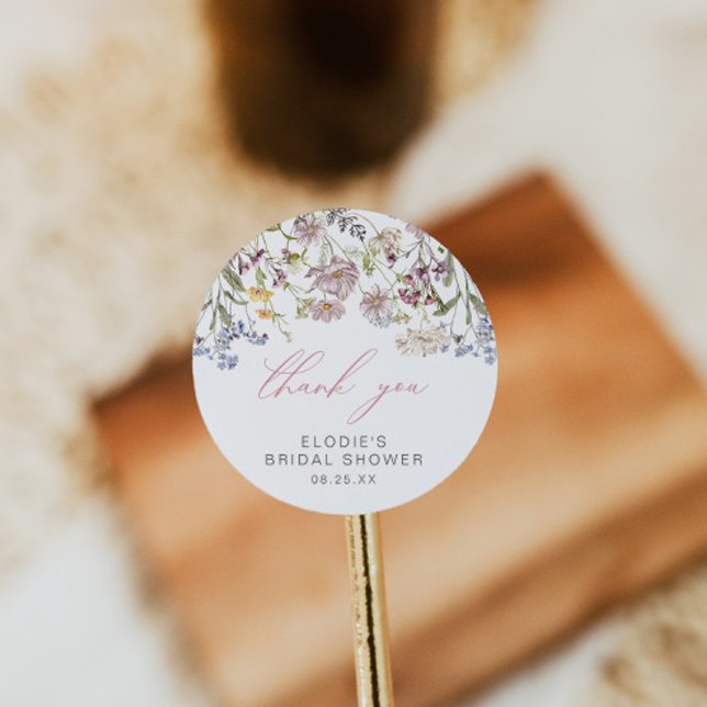 Autocollant Rond de Fête de Mariage Champêtre Fleu (Créateur téléchargé)