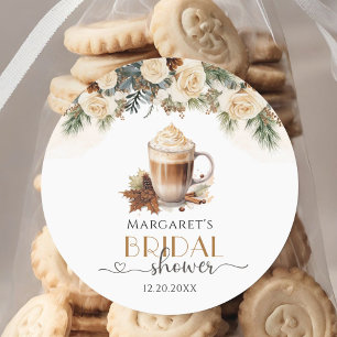 Autocollant rond de Fête des mariées de café Flora
