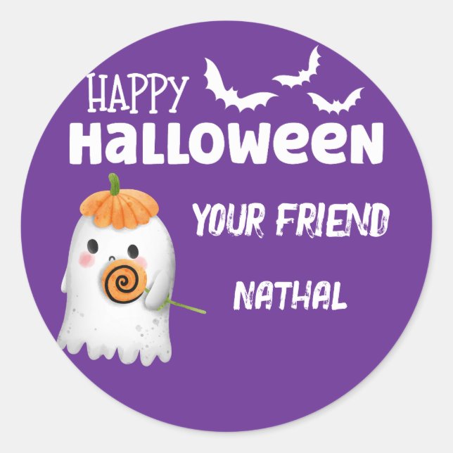 Autocollant rond de fête d'Halloween avec un fantô (Devant)
