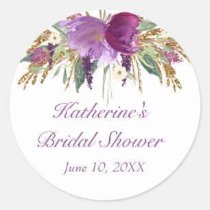 Autocollant rond de fleurs d'aquarelle violette et
