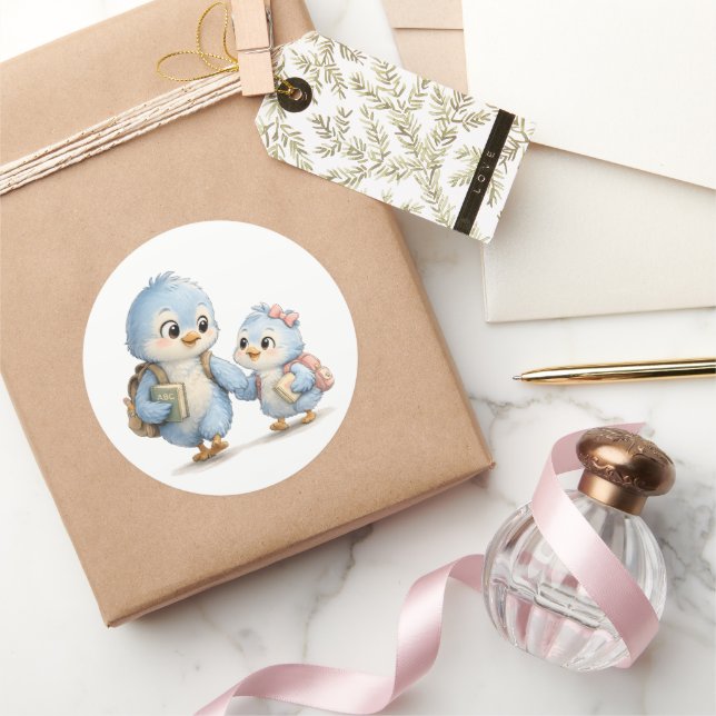 Autocollant rond de frères et sœurs d'oiseau bleu  (Cadeaux)