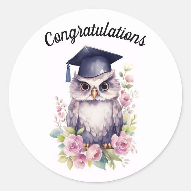 Autocollant rond de graduation de hibou (Devant)