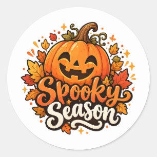 Autocollant rond de Halloween citrouille de saison