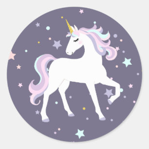 Autocollant rond de licorne magique