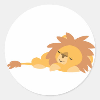 Autocollant rond de Lion de dessin en pente