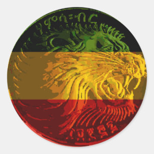Autocollant rond de lion éthiopien de Rasta