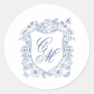 Autocollant Rond de Mariage à Crête Florale Vintag