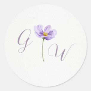 Autocollant rond de mariage au monogramme de fleur