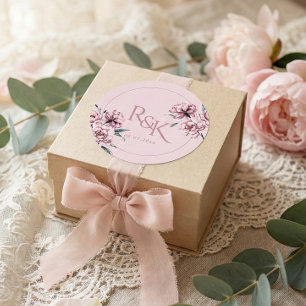 Autocollant Rond de Mariage Fleur de Pivoine Mauve