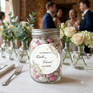 Autocollant Rond de Mariage Floral Élégant Minimal